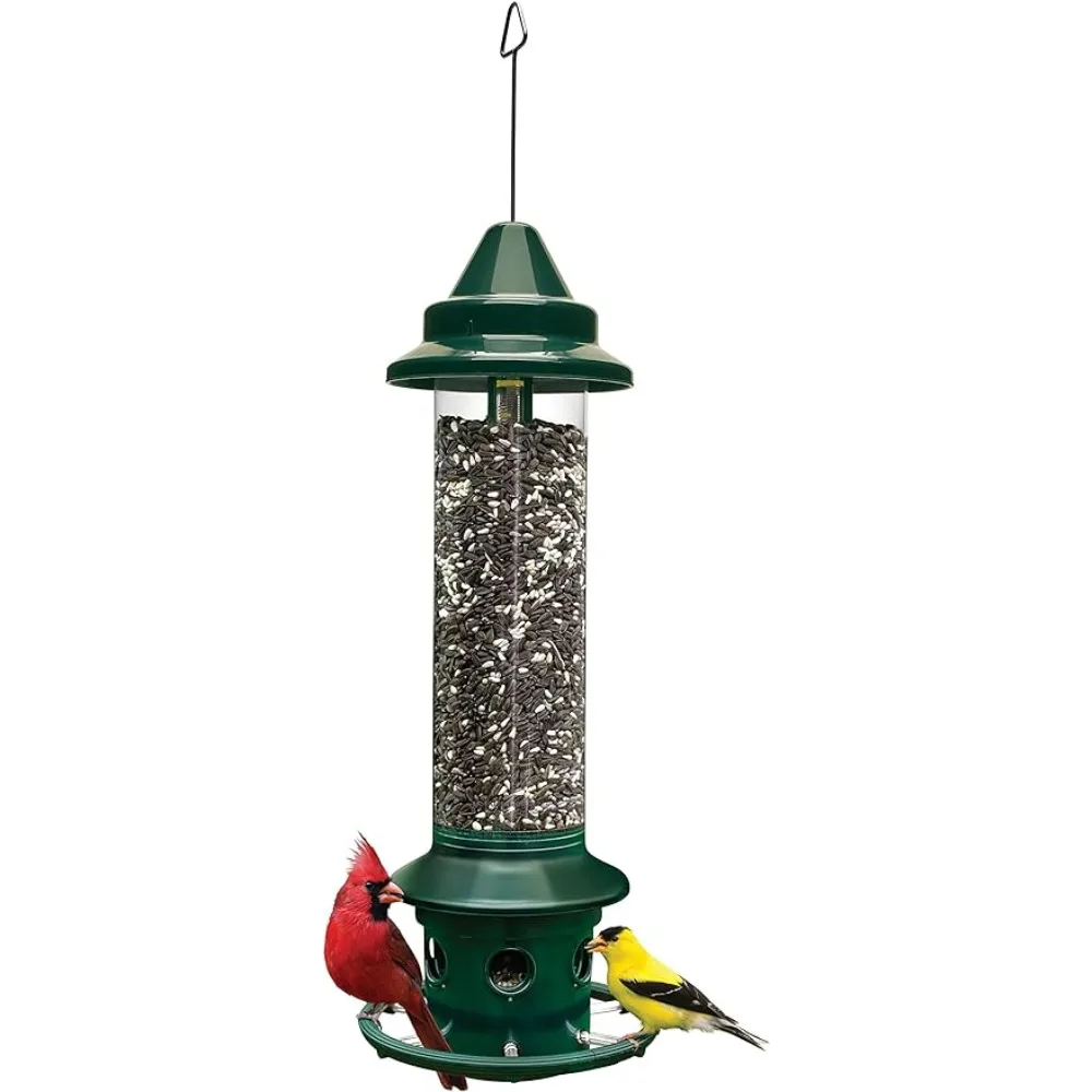 Squirrel-proof Bird Feeder w/Cardinal Ring and 6 Feeding Ports, 5.1-pound Seed Capacity, Adjustable, Pole-mountable , Green