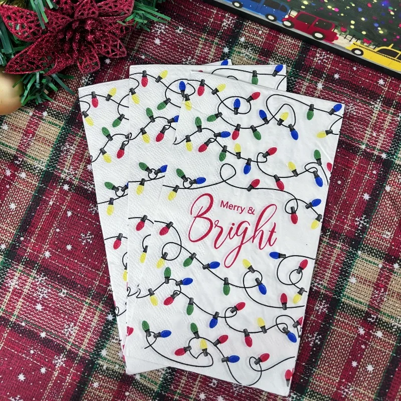 16 قطعة 33*40 سنتيمتر 3-layer عيد الميلاد تحت عنوان المناديل أضواء النيون الملونة ، قاعدة بيضاء المتاح ورقة المفارش DIY Decoupage ورقة