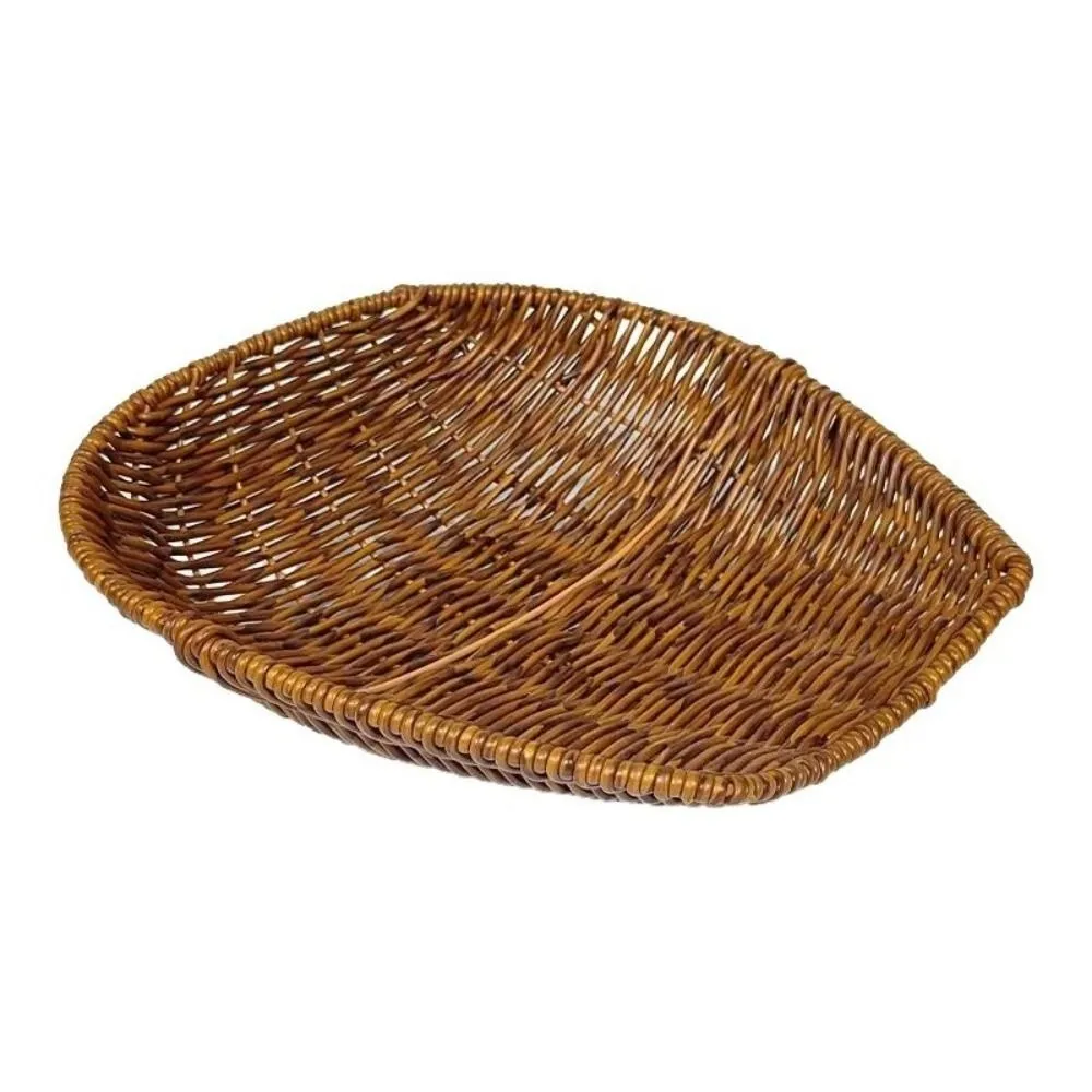 Hand-woven Small Dustpan Plastic 3 Sizes Imitation Rattan Wicker Oval Storage Box Restaurant Serving Tabletop Display
