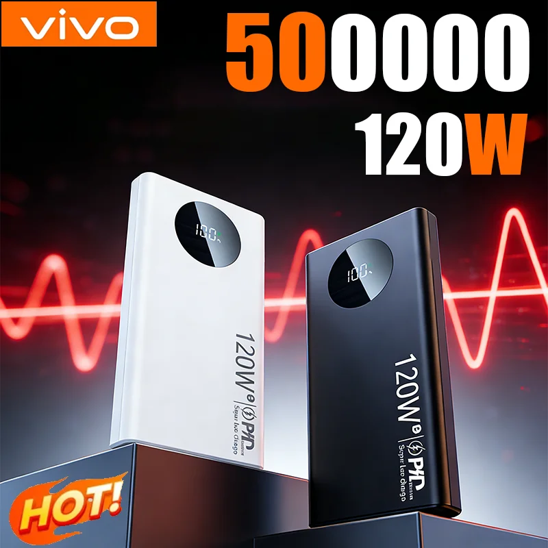 

VIVO 500000 мАч Power Bank 120 Вт Быстрая зарядка Высокая емкость с цифровым дисплеем Портативное зарядное устройство для iPhone Samsung Huawei