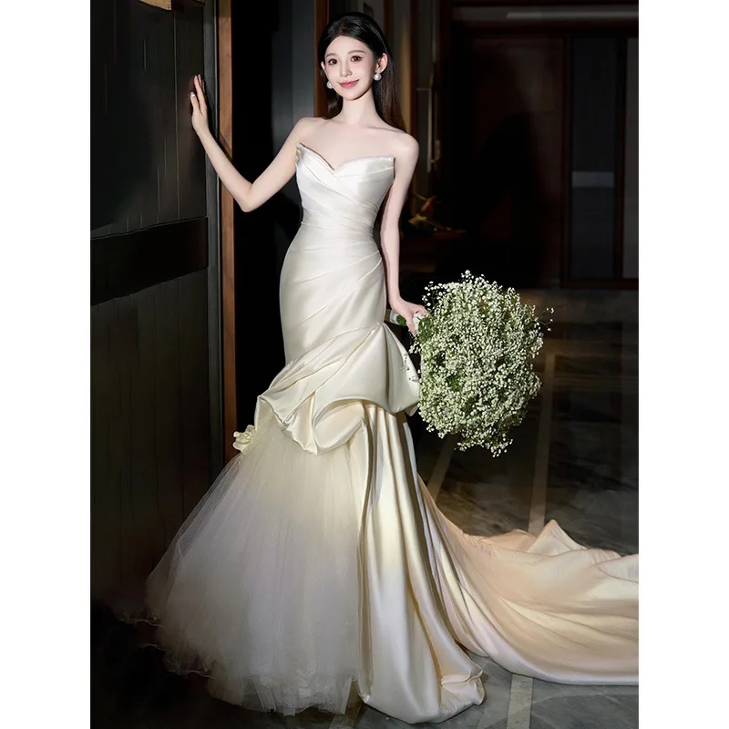 

Travel Photography Light Wedding Dress Bride Strapless Outdoor Gown High-End Niche Reception Gown Wedding