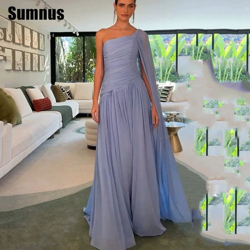 

Sumnus Elegant A-Line Evening Dresses One Shoulder Pleats Draped Formal Occasion Dresses فساتين سهرة Customized