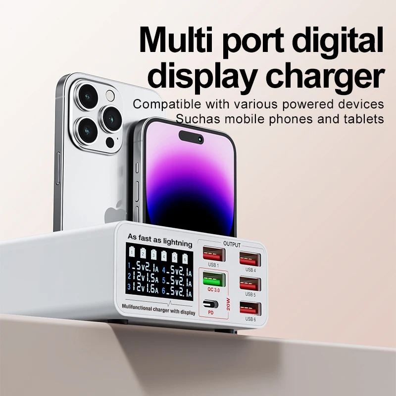 6-port-smart-digital-lcd-charging-station-with-real-time-display-for-voltage-and-current-45w-pd-qc3-fast-charge-for-all-devices