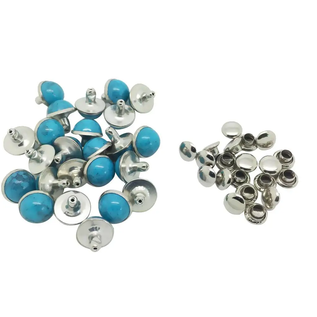 10 Sets Blue Round Spikes Metal Studs Rivets Spots Cone Leather Craft DIY 8mm