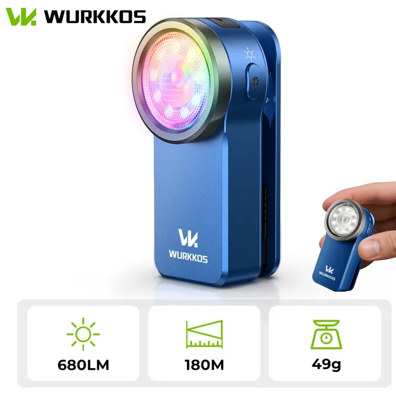 Wurkkos HD03 680LM Mini Clip Light USB C Rechargeable Pocket Flashlight Spotlight/Floodlight Portable EDC RGB Torch with Magnet