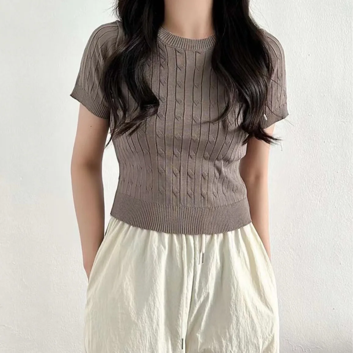 Gebreide damessweater rond Ne ort Sve Slim Fit Pure Color Design Summer Faion Inner Wear T-shirt ort Top