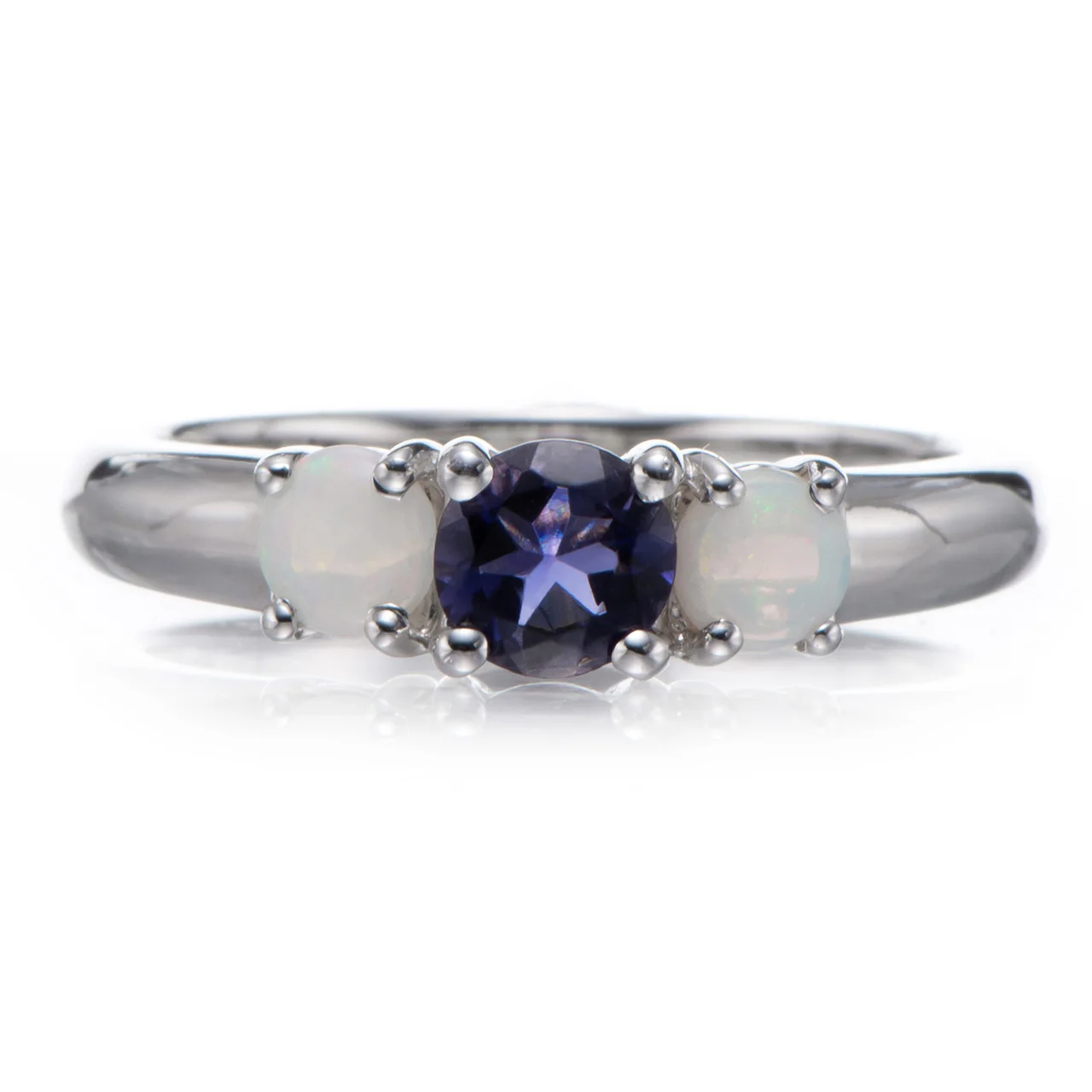 Iolite and Opal Rhodium Over Sterling Silver Ring