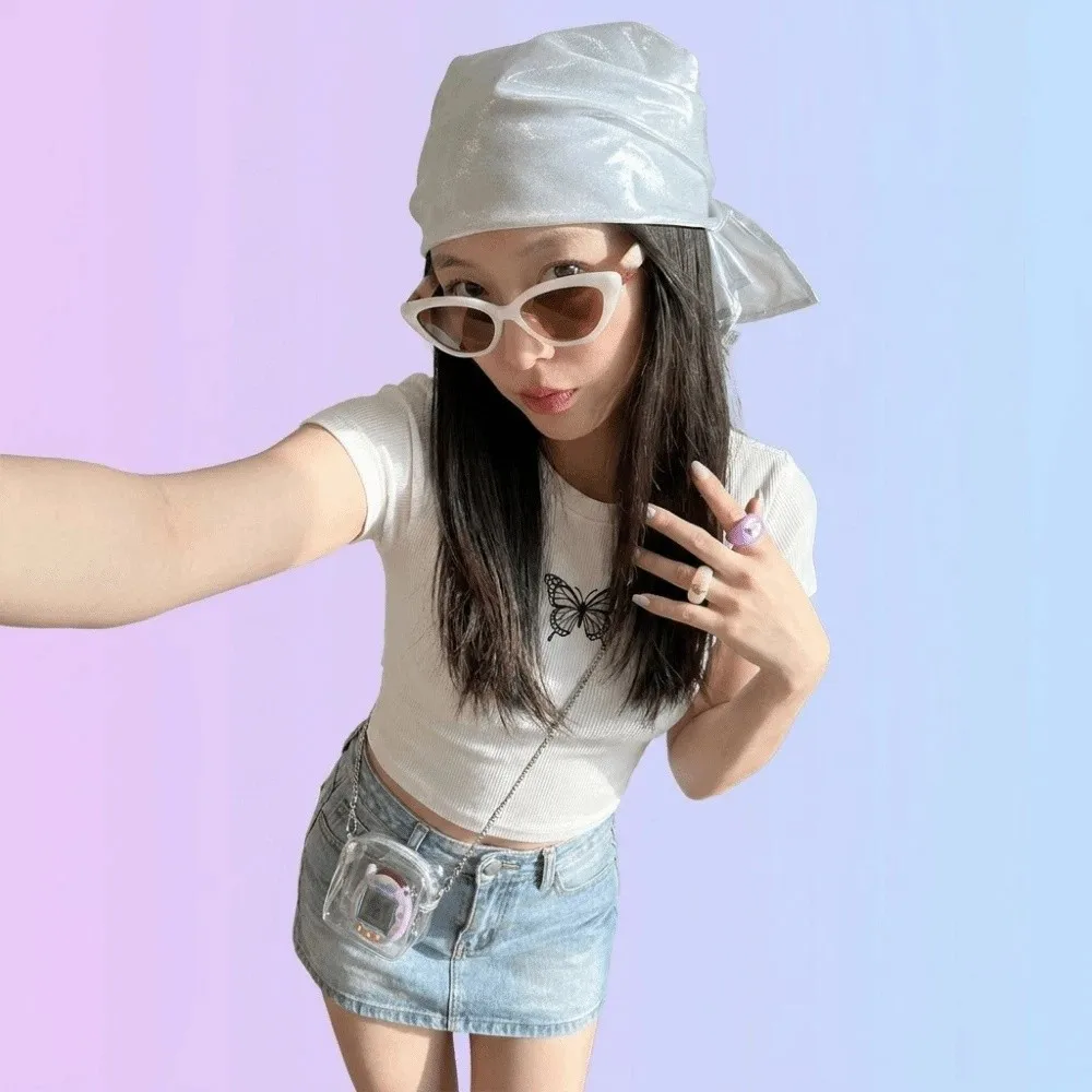 Y2K Polyester Liquid Silvery Headscarf Sparkly Stripe Shiny Metallic Bandana Breathable White Satin Square Turban Daily Use
