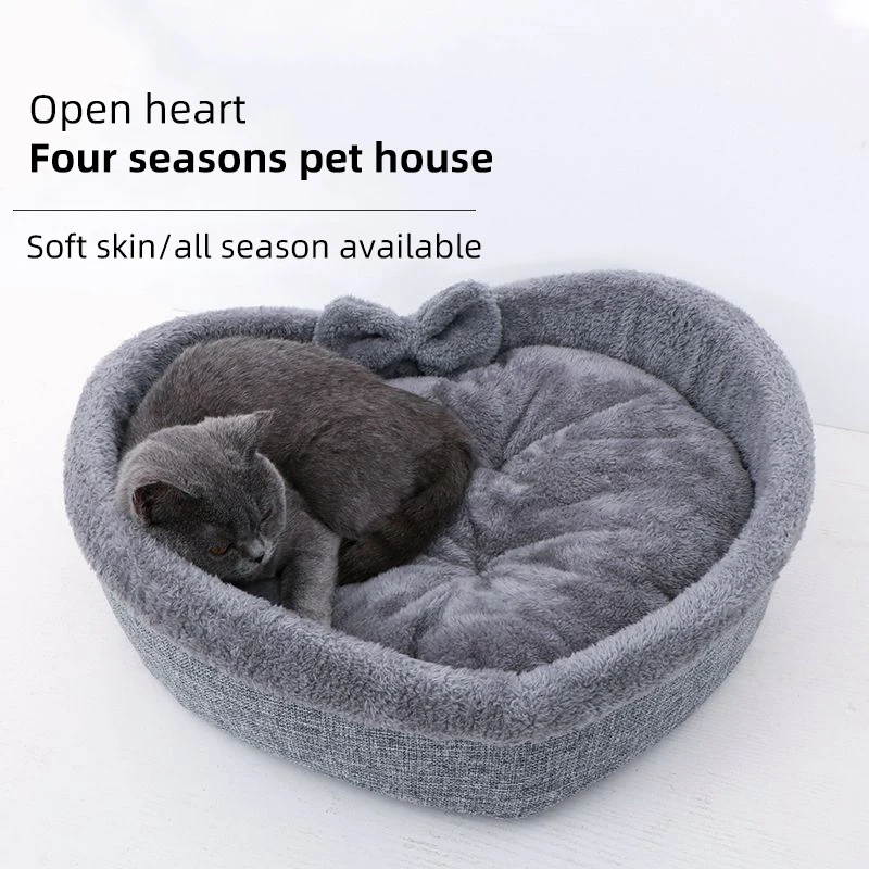 Plush Pet Beds Winter Warm Lovely Bow Dog Bed Dog Kennel Cat House Cushion Mat Pet Dog Cats Bed Nest Kennel Pet Bed Nest