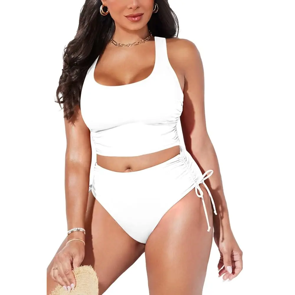 

Women Racerback Ruched Crop Top High Waisted Bikini Sets 2 Piece Swimsuit Bathing Suit 2026