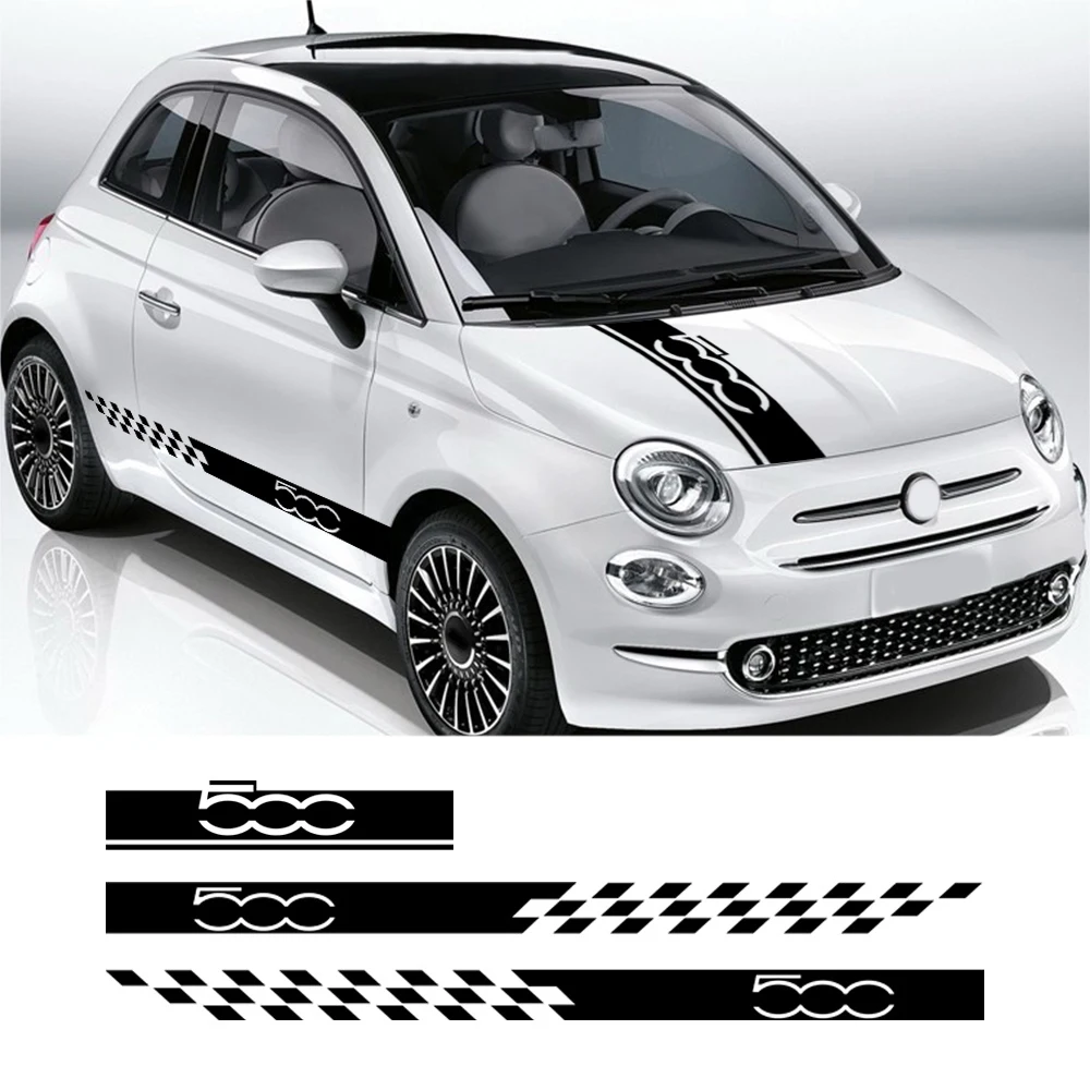 3PCS Car Hood Cover Door Side Skirt Stripe Stickers Racing Sport Vinyl Decals Decoration Auto Exterior Accessories For Fiat 500