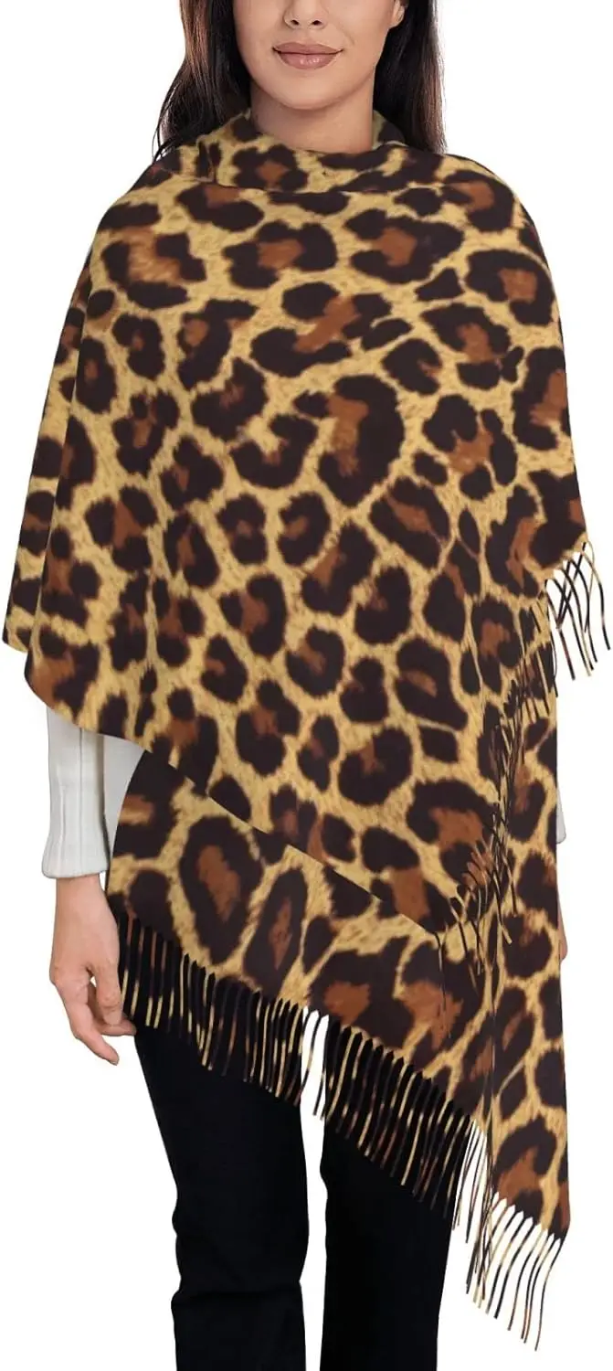 وشاح رائع على شكل الفهد شال طويل يلتف الباشمينا للنساء والفتيات مع شرابات ناعمة ودافئة ومريحة #3