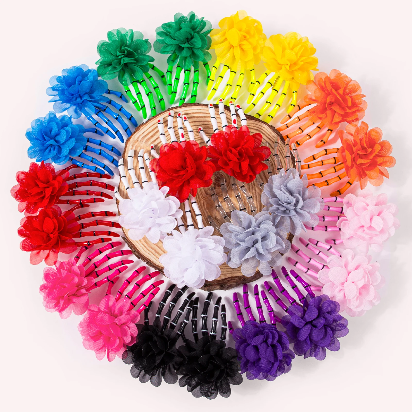 12/24 Piezas de Pinzas para el Cabello con Diseño Creativo de Mano de Esqueleto para Mujeres y Niñas, Horquillas Coloridas con Flores de Gasa, Accesorios para el Cabello para Fiestas de Halloween y Maquillaje