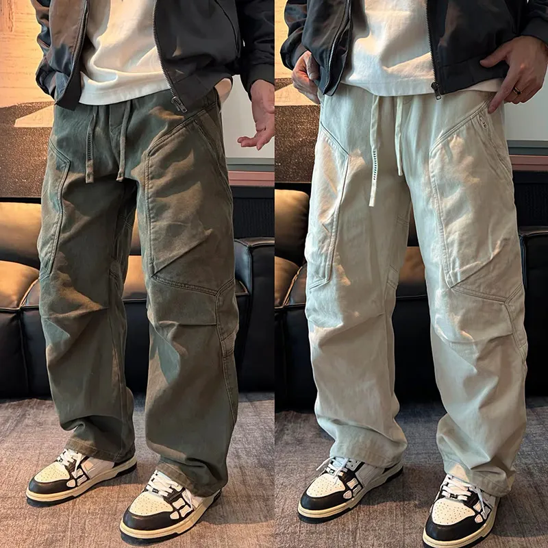 

Fall Heavy Du Waed Paratrooper Workwear Pants Men's Loose Versatile Trendy Patchwork Straight Leg Casual Long Trousers