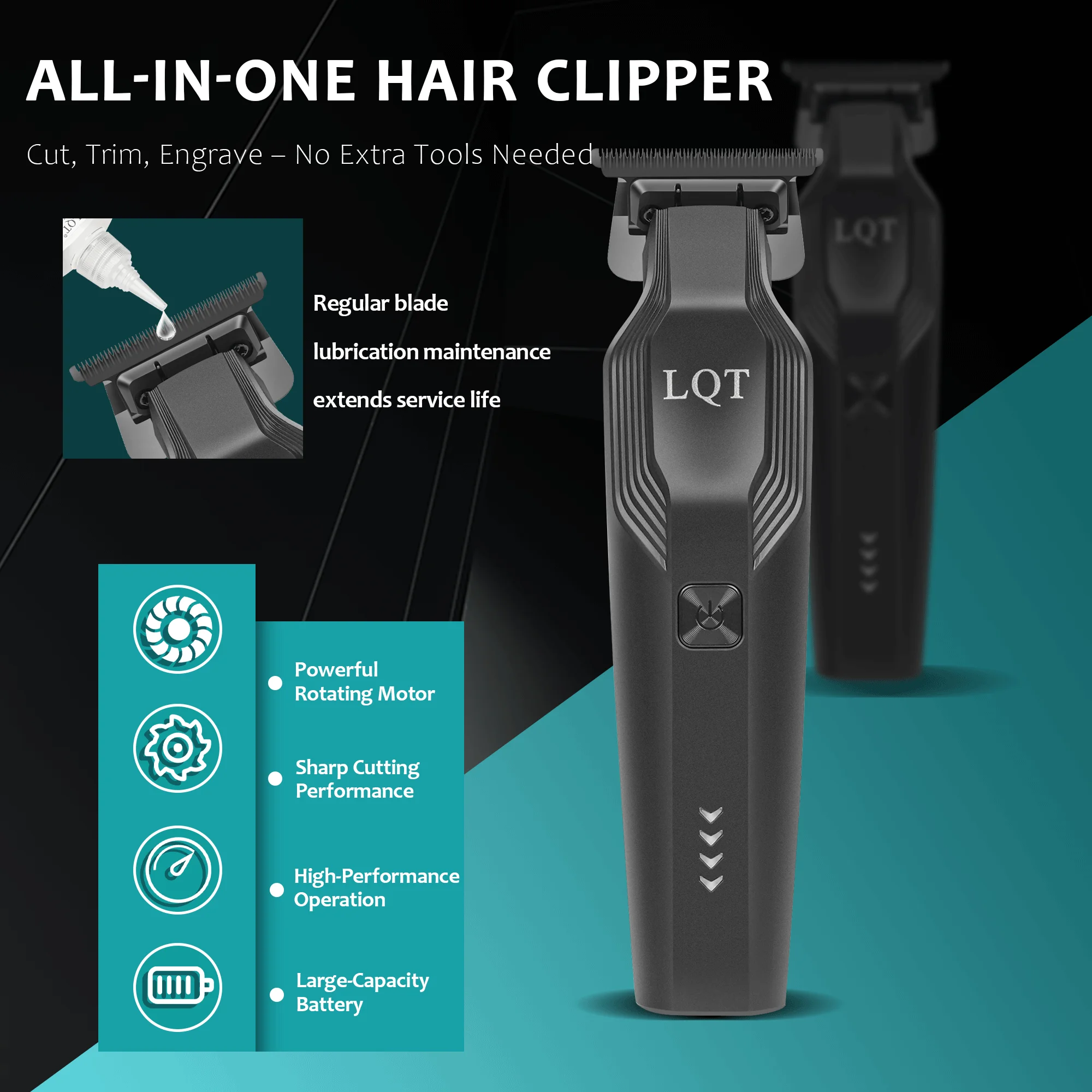 LQT USB Rechargeable Zero Gap T Blade Hair Trimmer Barber Outline Clipper With Charging Base & 3 Limit Combs