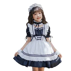 Children Halloween Cute Maid Cosplay Costumes Girl Anime Lolita Maid Apron Dress Short Sleeve Ruffle with Headwear Neckwear Suit