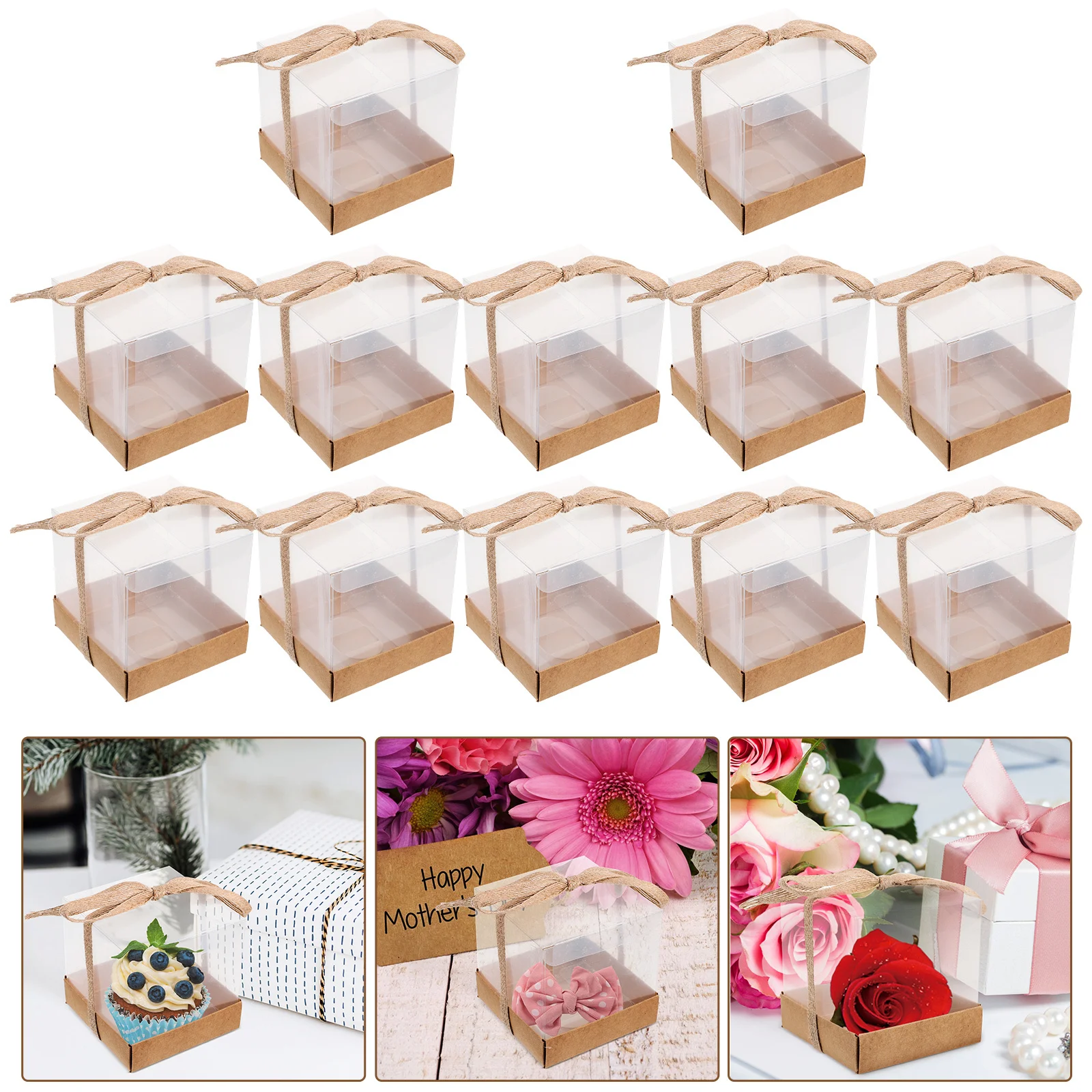 

12Pcs Wedding Candy Boxes Transparent Small Plastic Containers with Ribbon Base Party Favor Gift Storage Cases