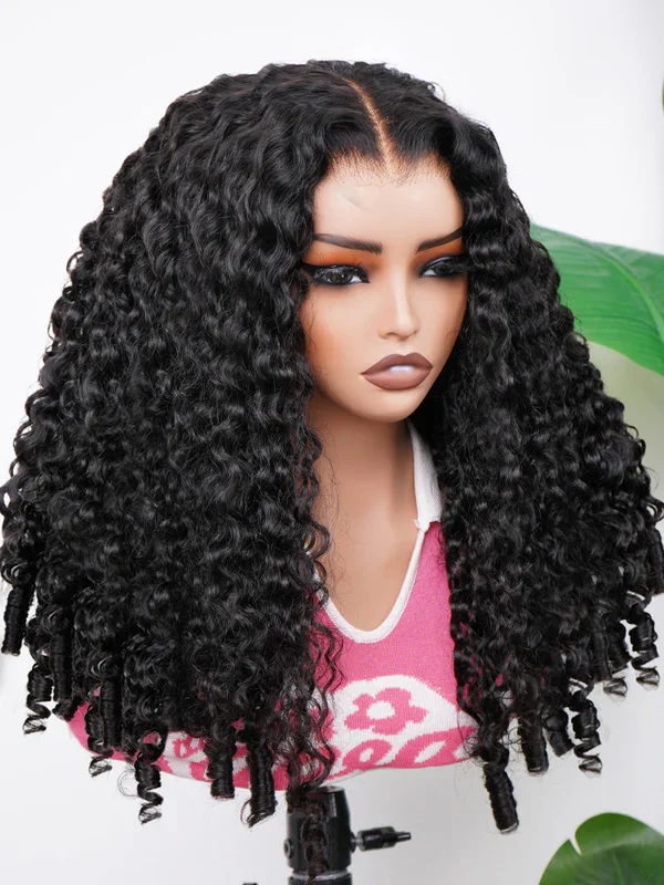 نصف باروكة مجعدة بورمية، 3 في 1 شعر مستعار بدون صمغ أسود 18 بوصة باروكة من شعر طبيعي شعر مستعار مجعد مع رباط للاستخدام اليومي للمبتدئين Da