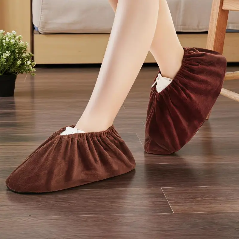 @*1 Pair Long Lasting Flannel Shoe Covers Thick Reusable Non-slip Overshoes for Daily Home Office Use