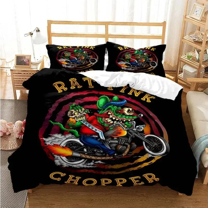 

Cartoon Rat Fink Green Mouse Bedding Set Boys Girls Twin Queen Size Duvet Cover Pillowcase Bed Kids Adult Fashion