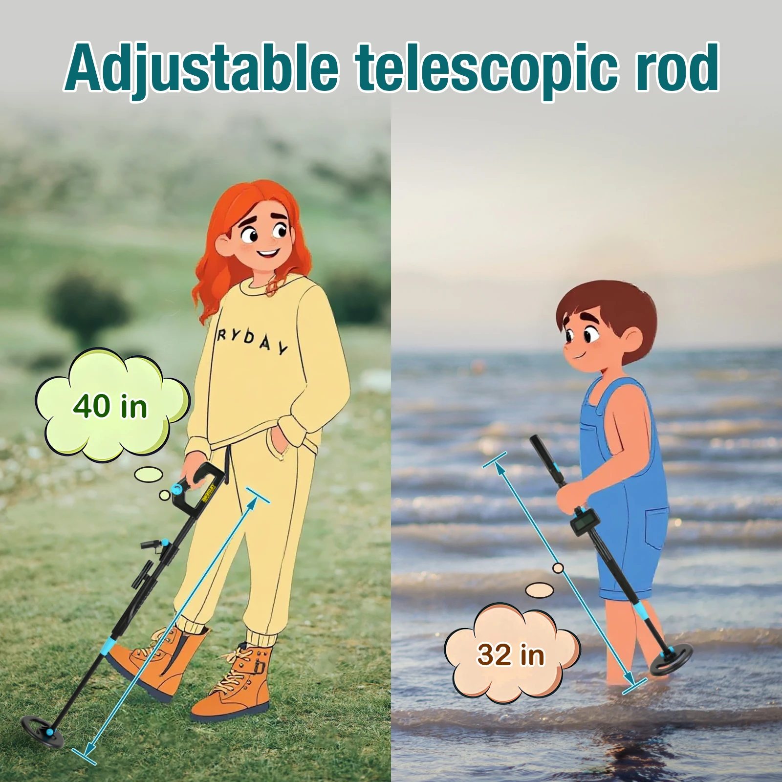 all-sun TS20B Waterproof Metal Detector Portable Adjustable Length for Kid Underground Gold Hunter Toy  Children Beach Searching