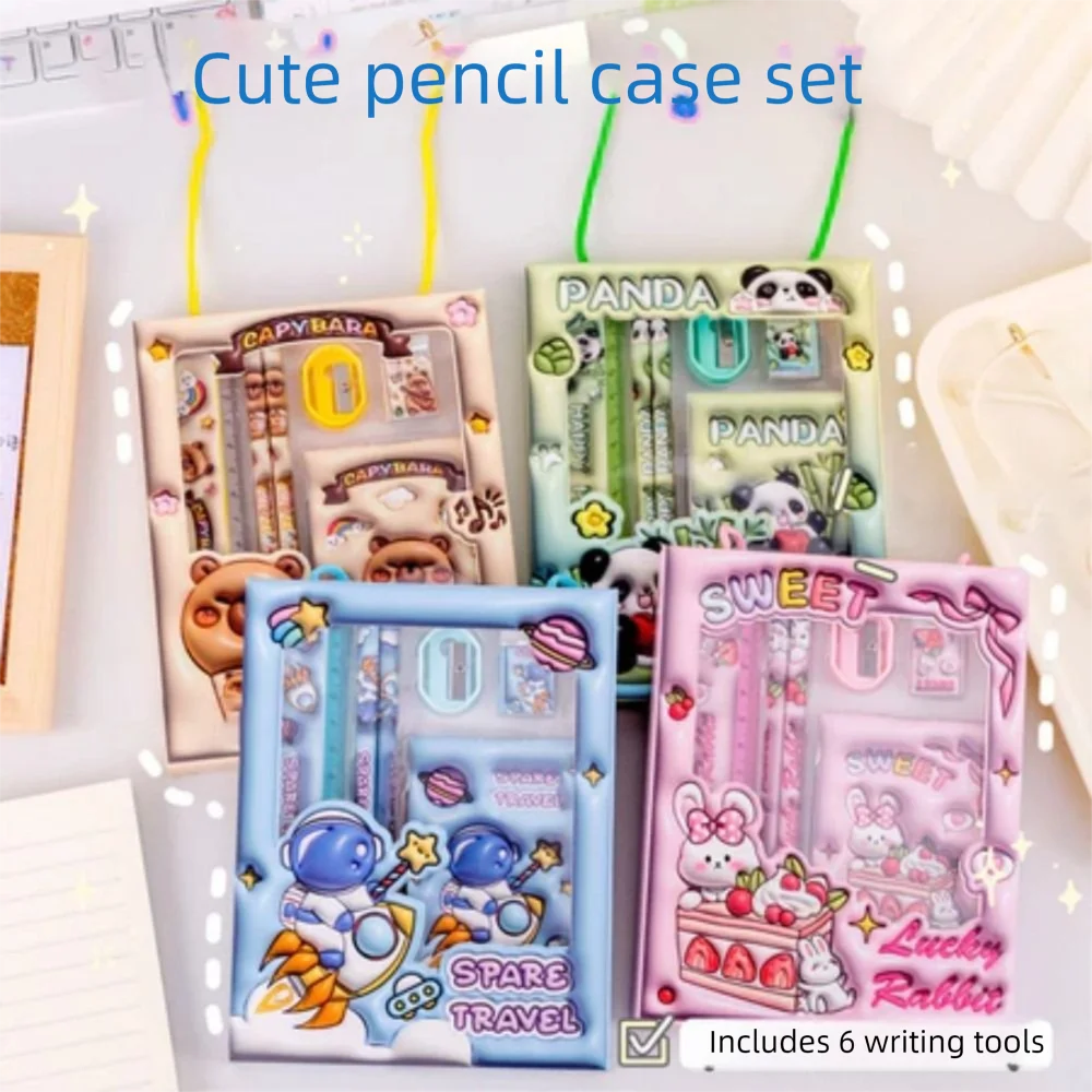 Capibara Study Stationery Set With Tote Bag Notebook Pencil Eraser Rulers Set Portable Stationery Gift Box Back To School Gift