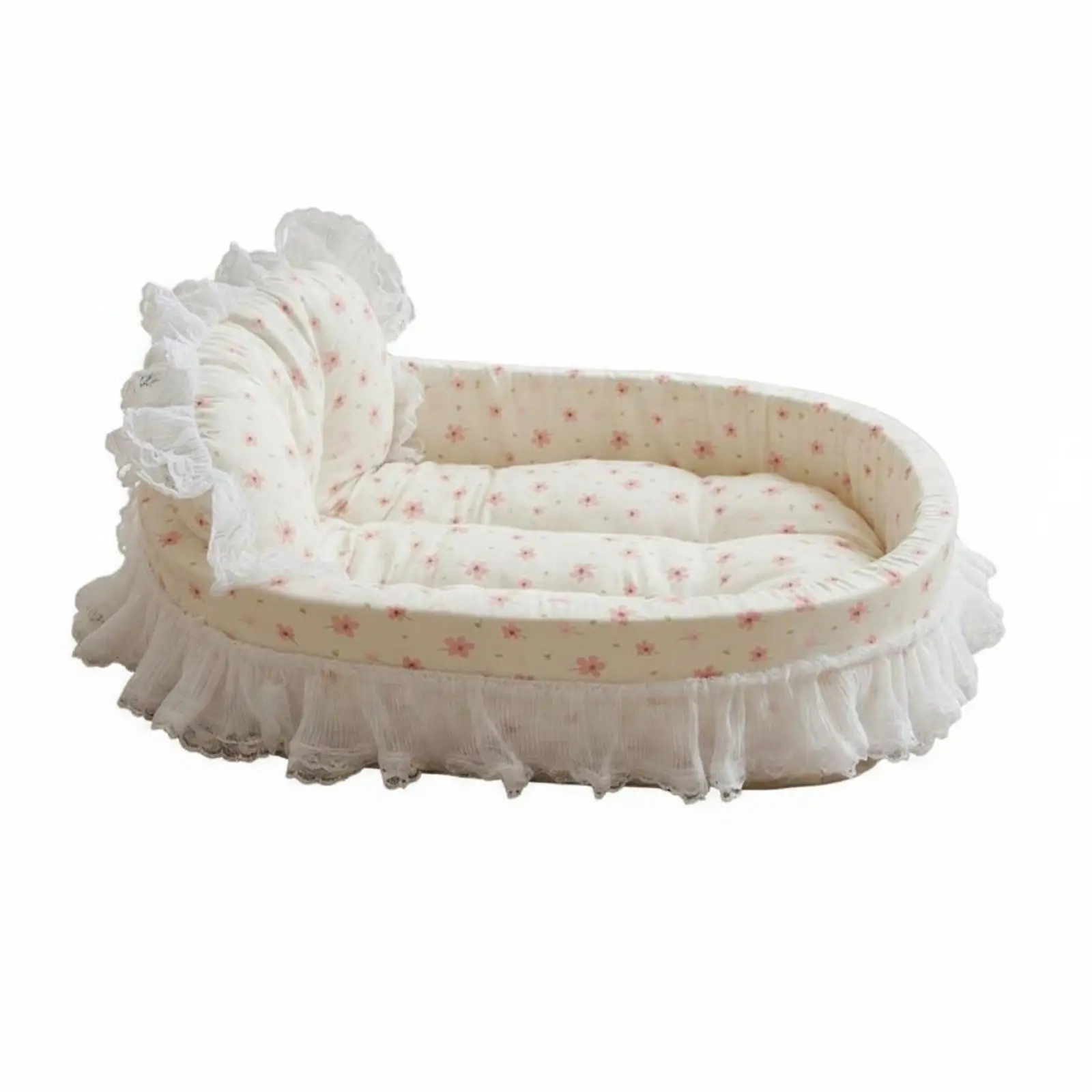 Boat-Shaped Pet Bed Patchwork Design Raised Edge Pet Bed Padded