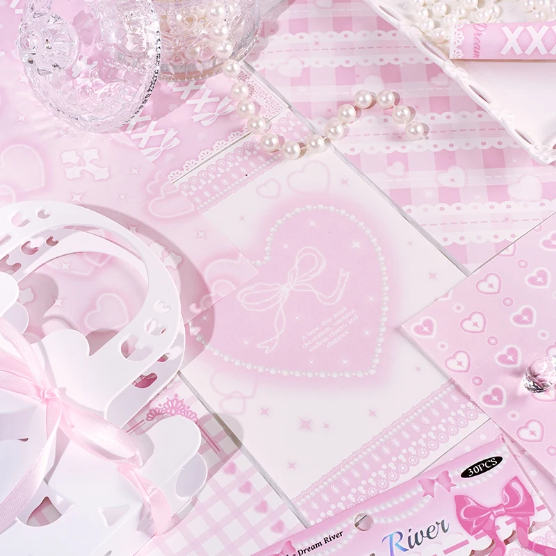 30 pezzi di carta decorativa per sfondo di album in pizzo dolce Kawaii, collage creativo, diario spazzatura fatto a mano fai da te, carta artigianale estetica