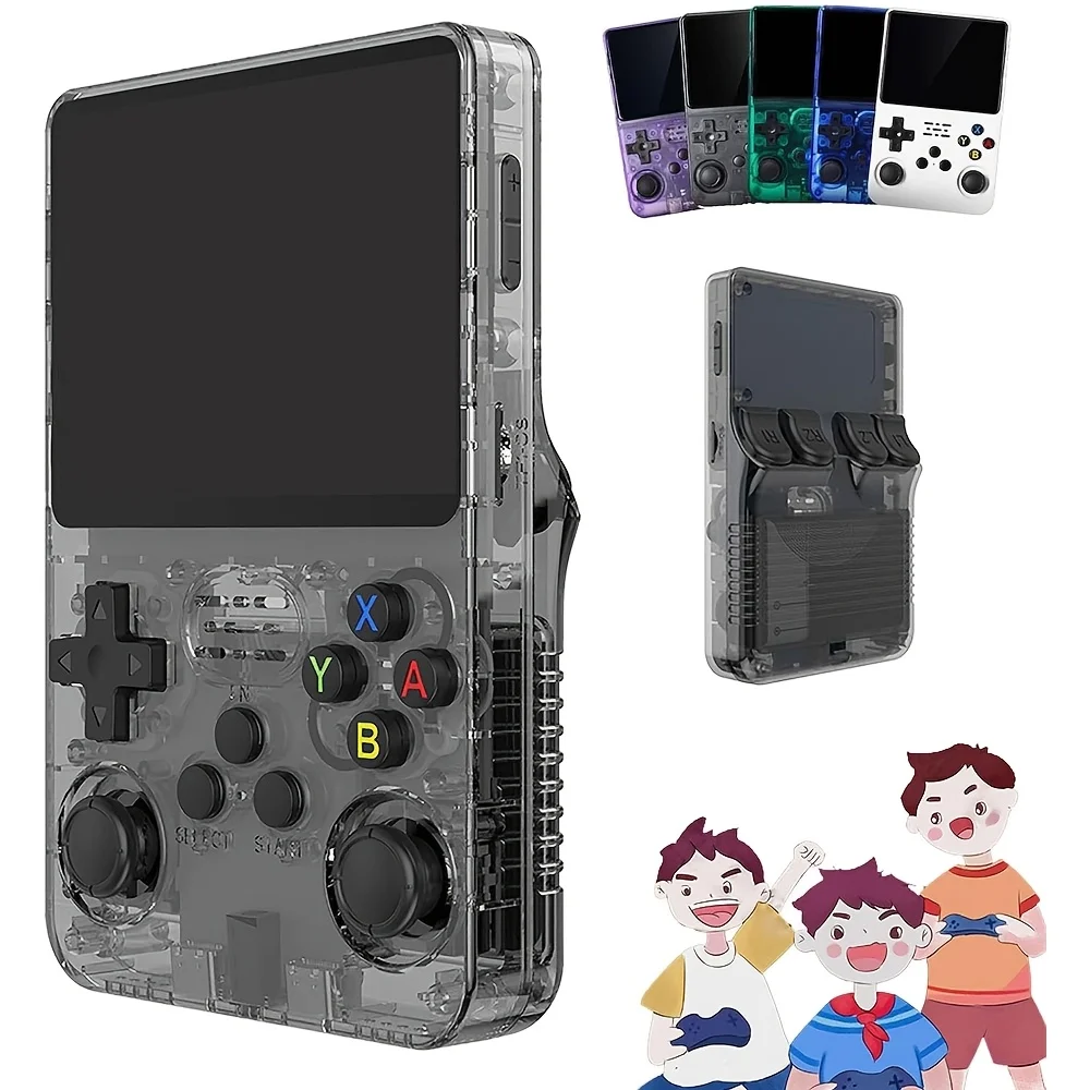 เครื่องเล่นเกมพกพา R36S Retro ระบบ Linux หน้าจอ IPS 3.5 นิ้ว แบตเตอรี่ในตัว 3000mAh รองรับการ์ด TF 32G+64G พร้อมเกมติดตั้งล่วงหน้า