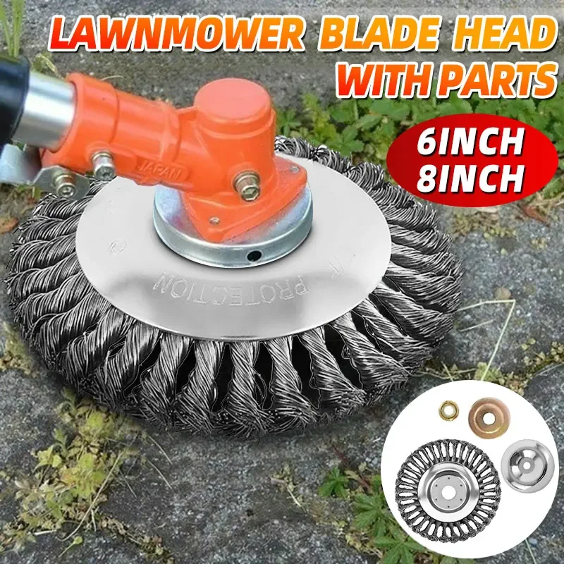 

6/8" Wire Brush Trimmer Head Steel Universal Weed Grass Trimmer Blade Head with Lawnmower Blade Adapter