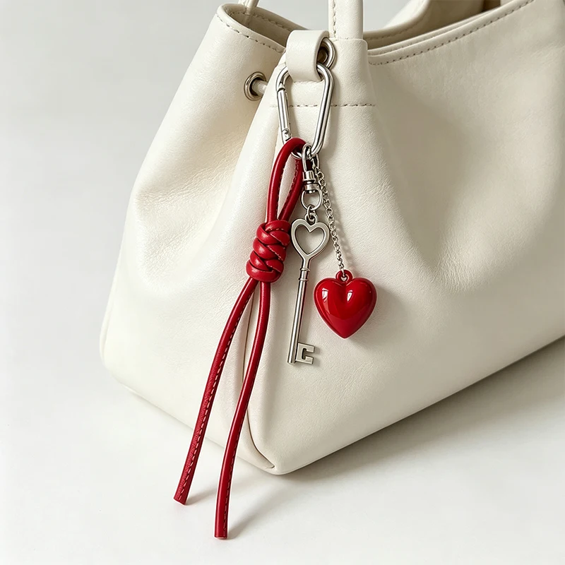 Fashionable Keychain Handmade Key Knot Keyring Heart Bag Pendant Versatile Phone Charm Hanging Accessory Gift