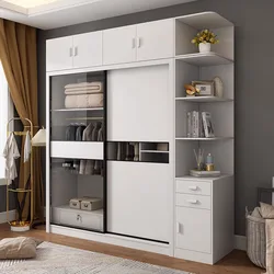 Sliding door wardrobe household bedroom simple modern cabinet sliding door storage cabinet strong and durable white wardrobe