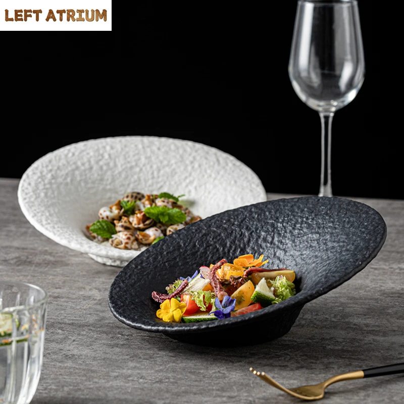 

Oblique Mouth Ceramic Bowl Dining Plate Sashimi Plate Fruit Plate Salad Bowl Dessert Bowls Soup Bowls Snack Tray Dim Sum Dish