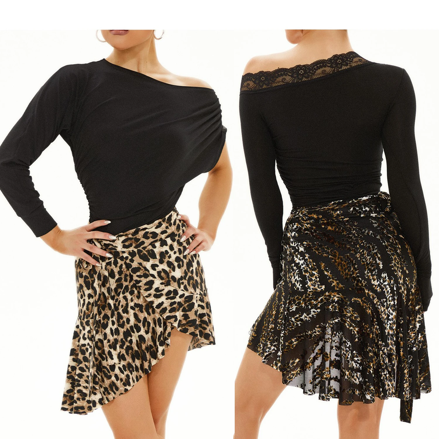 

Leopard Print Hip Scarf Women Latin Dance Skirt Adult Rumba Samba Salsa Dance Practice Clothing Club Sexy Dance Skirt DNV22741