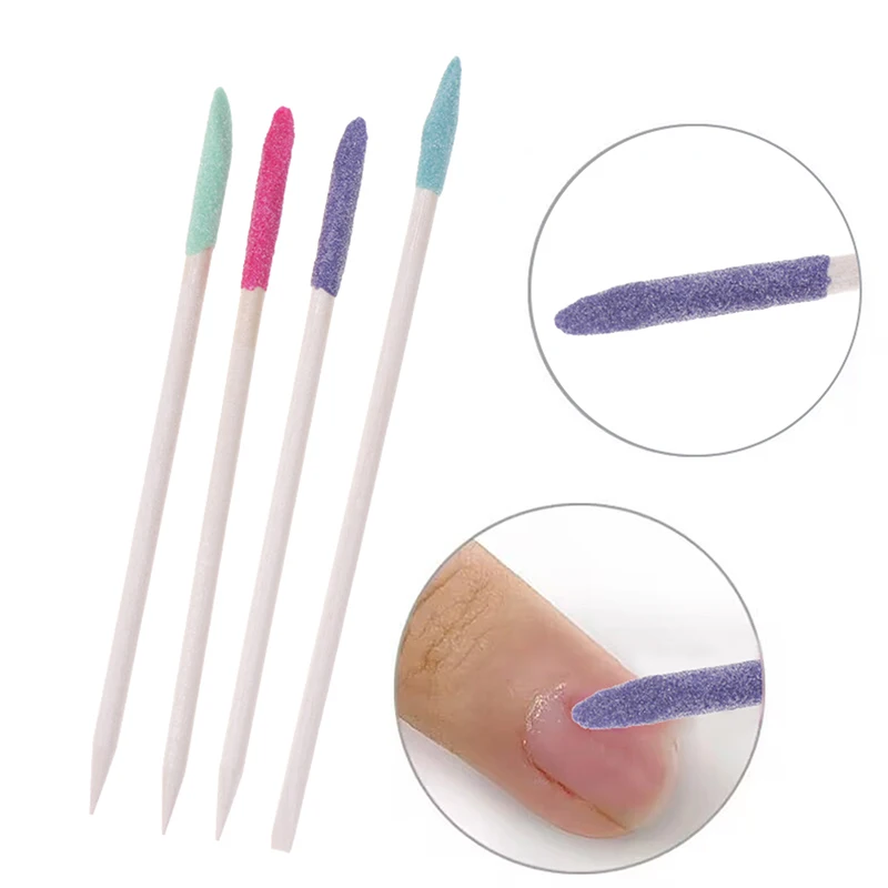 10 sztuk szlifowanie paznokci drewniany żwir kij peeling do paznokci Rhinestone Pickup Stick Manicure Pusher Remover podwójna głowica narzędzie do Pedicure