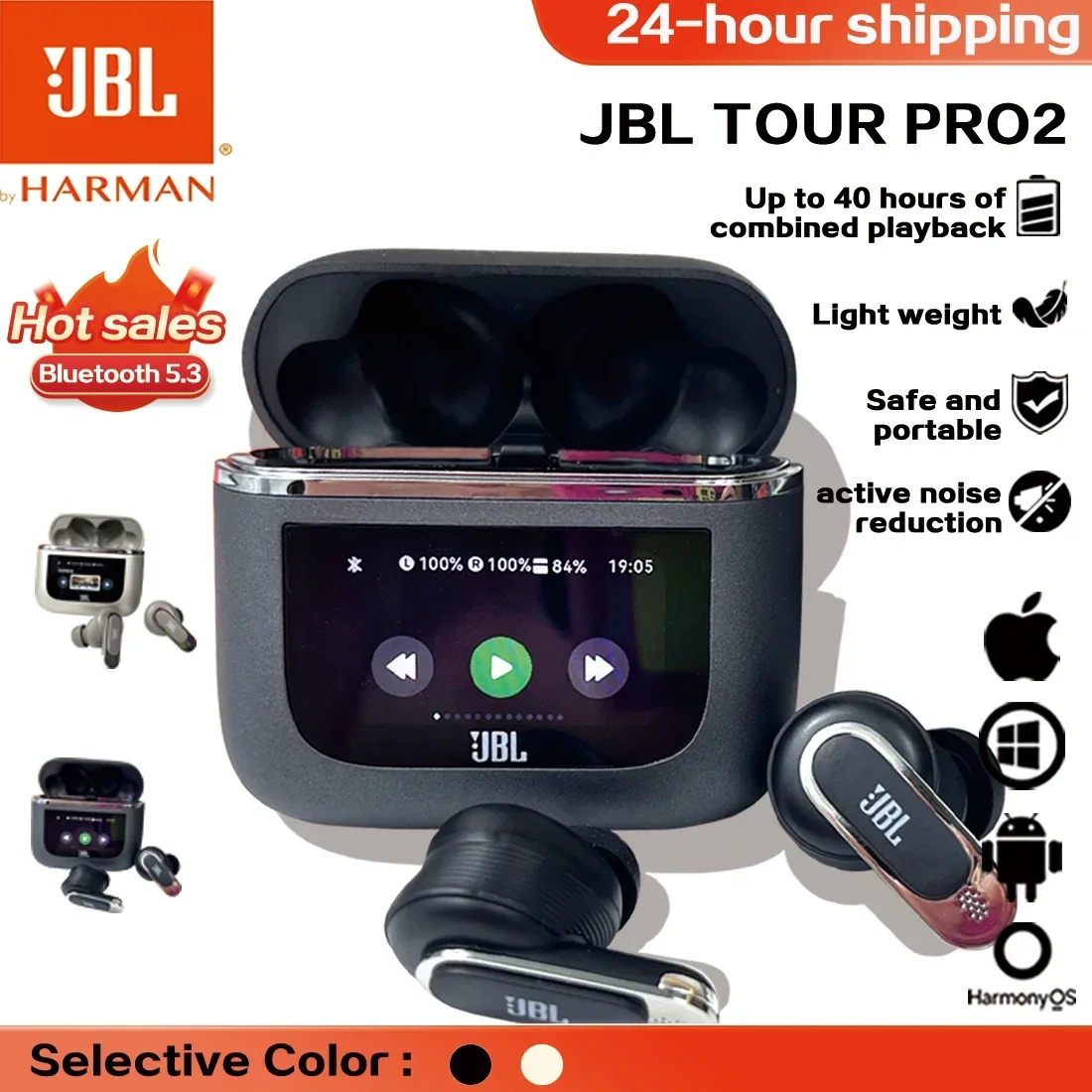 Original JBL Tour PRO 2 True Wireless Bluetooth Earphones Stereo Earbuds sports Headphones with Smart LCD Screen HK version