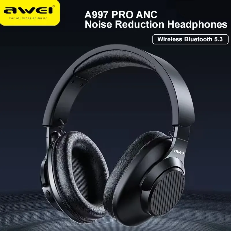 

Awei A997PRO ANC Headphones Wireless Gaming Headset Over Ear Active Noise Cancelling Earbuds with Mic Folding Sports Earphones