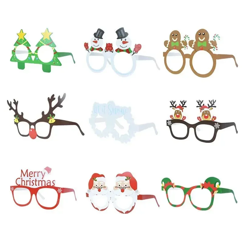 9 Stuks Cartoon Santa Claus Xmas Boom Elanden Papieren Montuur Kerst Foto Prop Voor Nieuwjaar Kerstfeest Decoraties