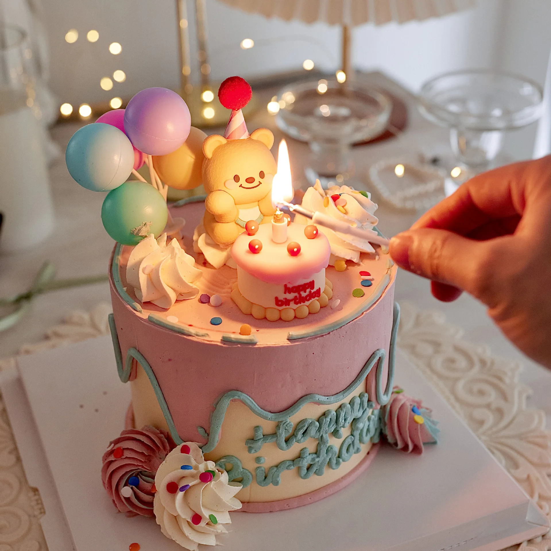 Bär Kuchen Dekoration Luftballons Gelbe Bär Figuren Kleine Kuchen Kuchen Topper Kinder Alles Gute Zum Geburtstag Party Dekorationen Koreanischen Stil – Detail 4