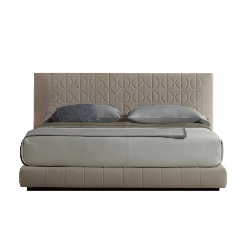Italian minimalist high-end matte fabric bed, master bedroom light luxury villa leather printing bed, double wedding bed, copper