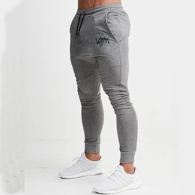 Thin sports pants, European and American men's new trendy brand slim fit solid color sports leggings, casual fitness cropped pan