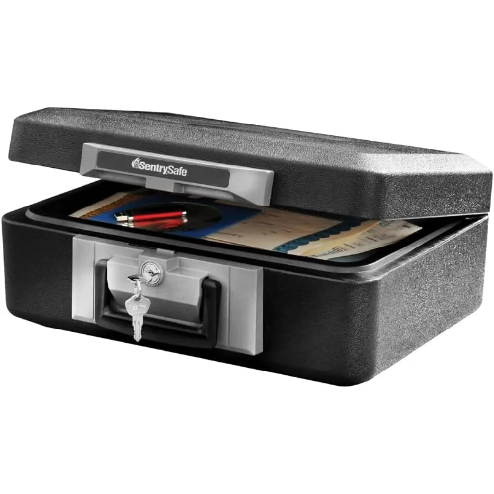 Cassetta di sicurezza ignifuga con serratura a chiave, cassaforte con maniglia per il trasporto per proteggere denaro, gioielli, documenti, 0,25 piedi cubi