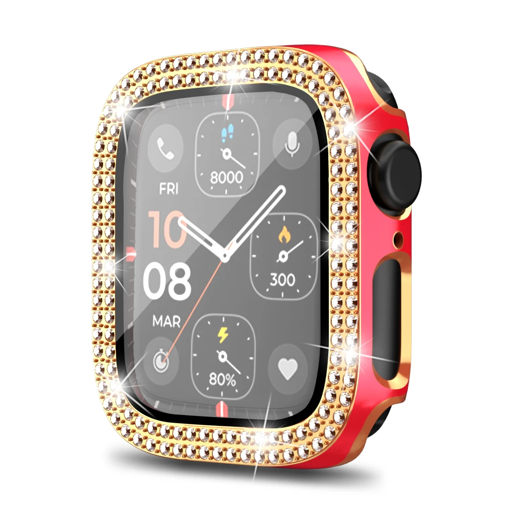 الماس غطاء ل أبل ساعة حالة 45 مللي متر 41 مللي متر 44 مللي متر 40 مللي متر 42 مللي متر 38 مللي متر الزجاج المقسى الوفير حامي الشاشة iWatch سلسلة 8 7 SE 6 5