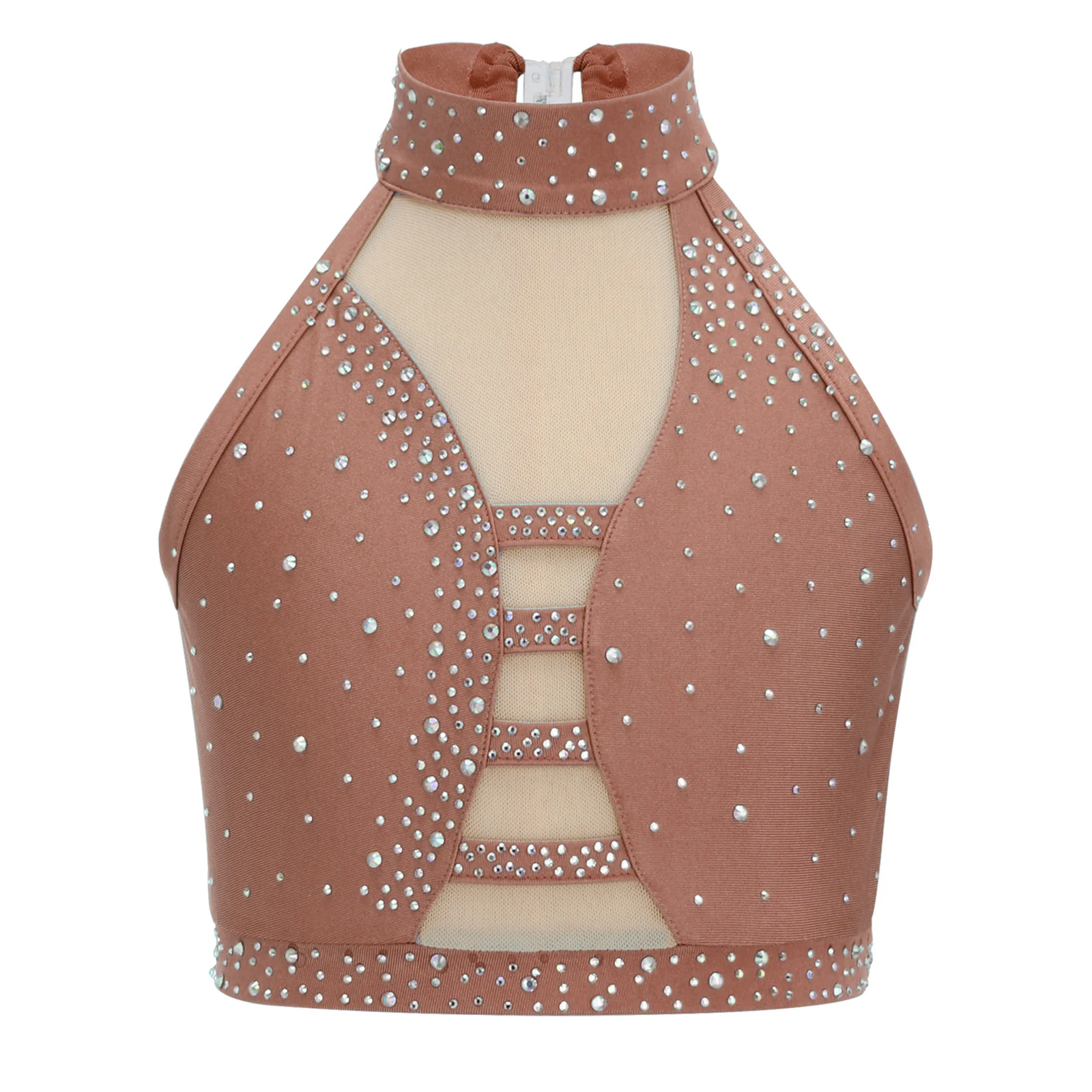 

Kids Girls Latin Dance Crop Top Halter Sleeveless Crisscross Back Design Mesh Gymnastics Salsa Dance Clothing Ballet Dance Top