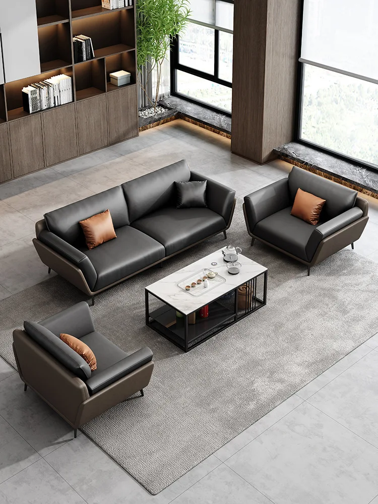 

Office sofa leather simple business reception boss office reception area leisure modern coffee table package