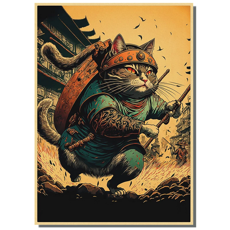 Retro Japan Art Sushi Cat Chef Ramen Poster Aesthetic Painting Print Wall Art Mural Kitchen Kawaii Dining Room Home Dceor gift