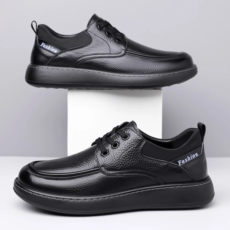 

Men's genuine leather shoes Comfortable classic minimalist style Work or fashion party Daily shoes dress Black Versatile