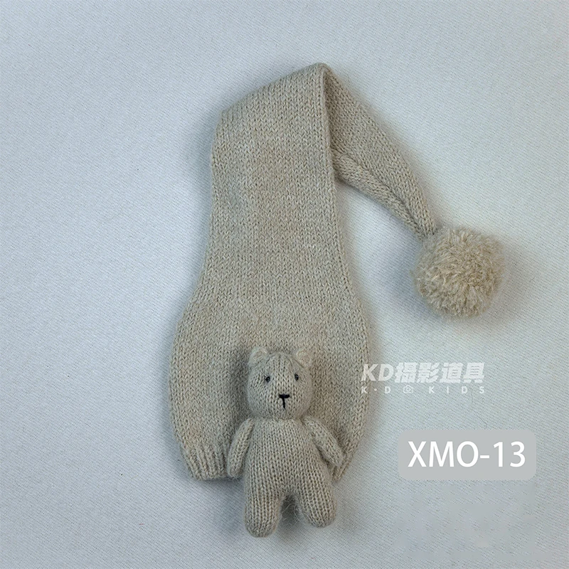 2pcs/set Baby Soft Pom Poms Hat with Bear Doll Newborn Photography Prop Baby Elastic Knitted Hat+Handmade Doll All-Match WarmHat