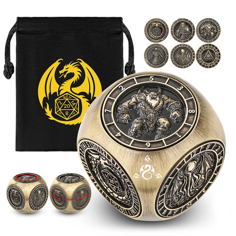 D4/d6/d8/d10/d12/d20/d100 7-In-1 Metal Turnable Dice with Six Different Pattern Rotate Dices for Rpg Role Play Game Storage Bag