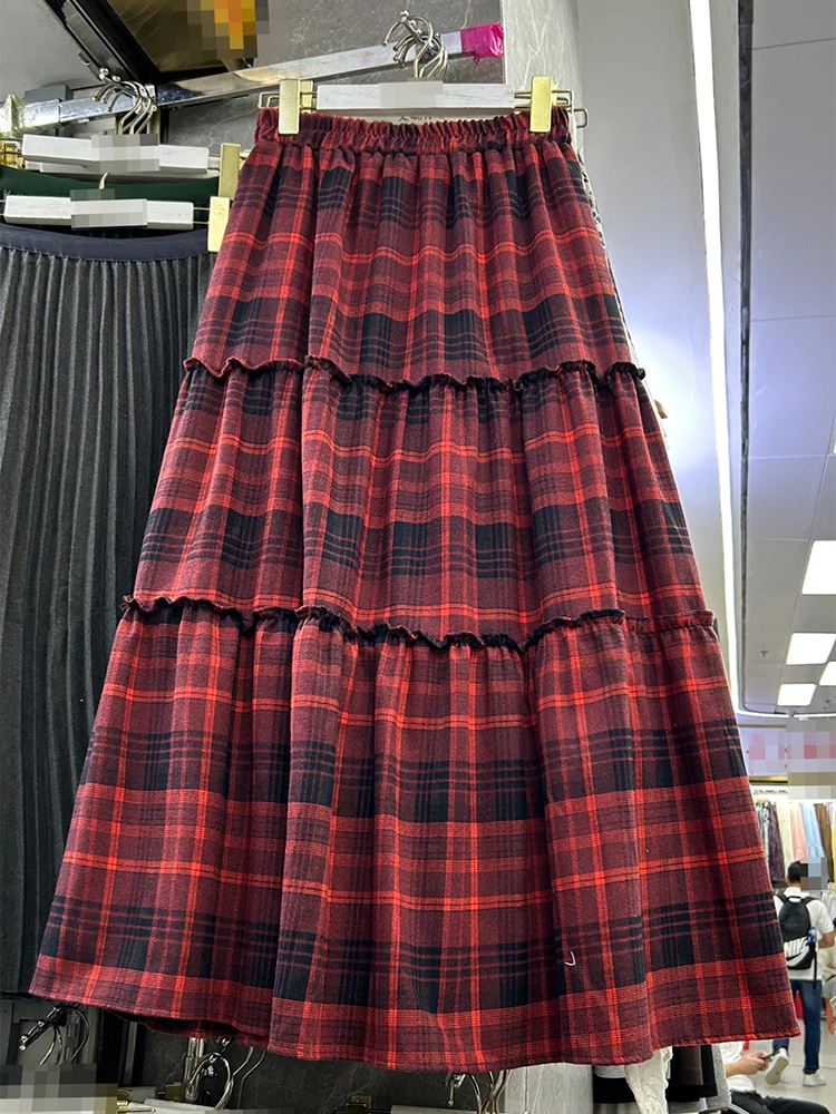 

Повседневная красная клетчатая юбка для женщин, весна-осень, новинка, универсальная юбка маленького размера с высокой талией, аксессуары для выпечки